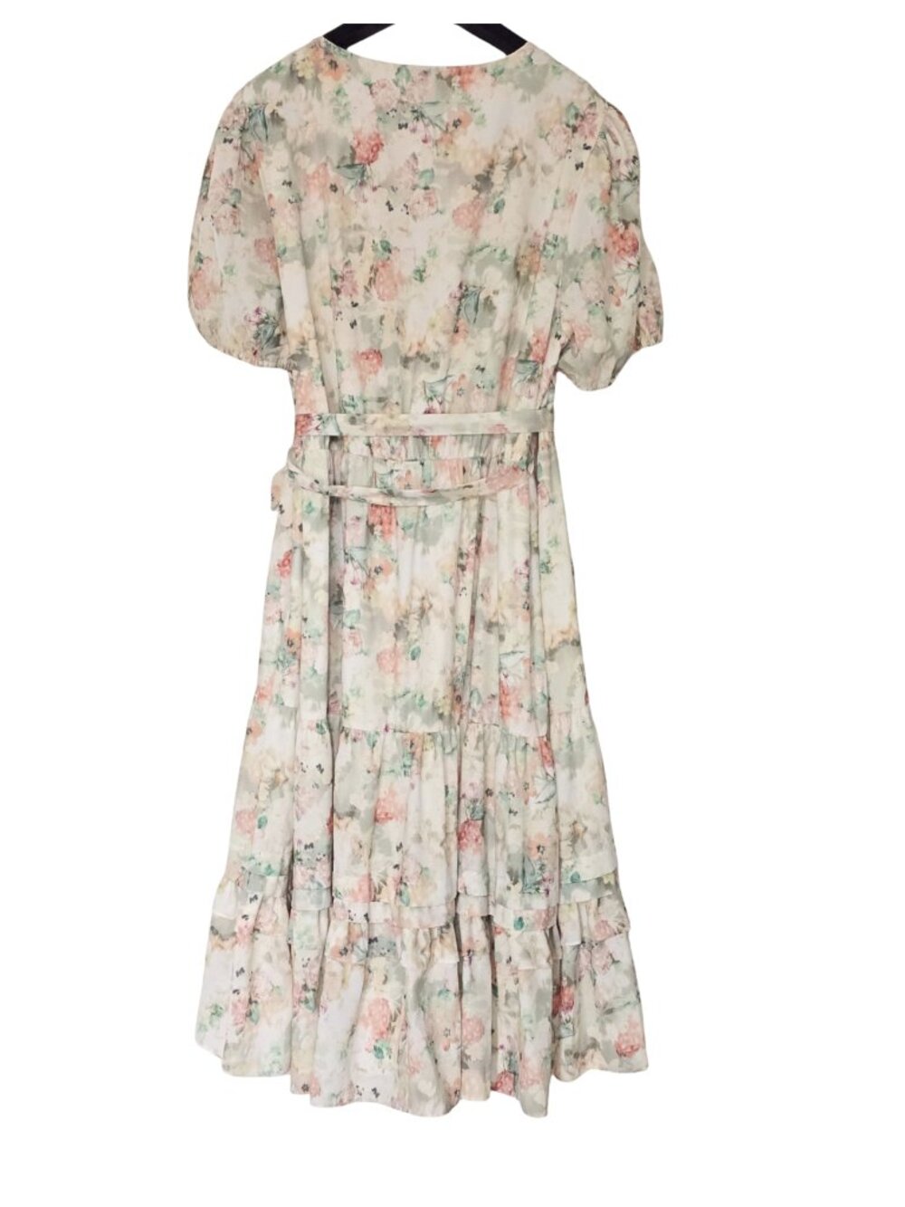 Alex Marie Irena Floral Botanical Midi Puff Sleeve Wrap Dress Sze 18 Cottagecore - Picture 3 of 9